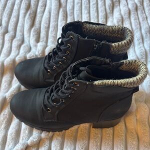 Soda Black Combat Boots with Knitted Collar
